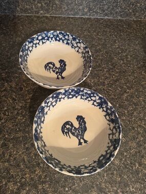 Blue Rooster Ceramic Bowls - Set of 2